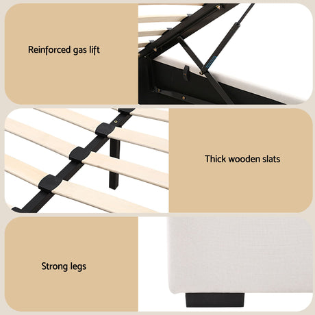 Certaldo Double Bed Frame with Bedside Table, Beige