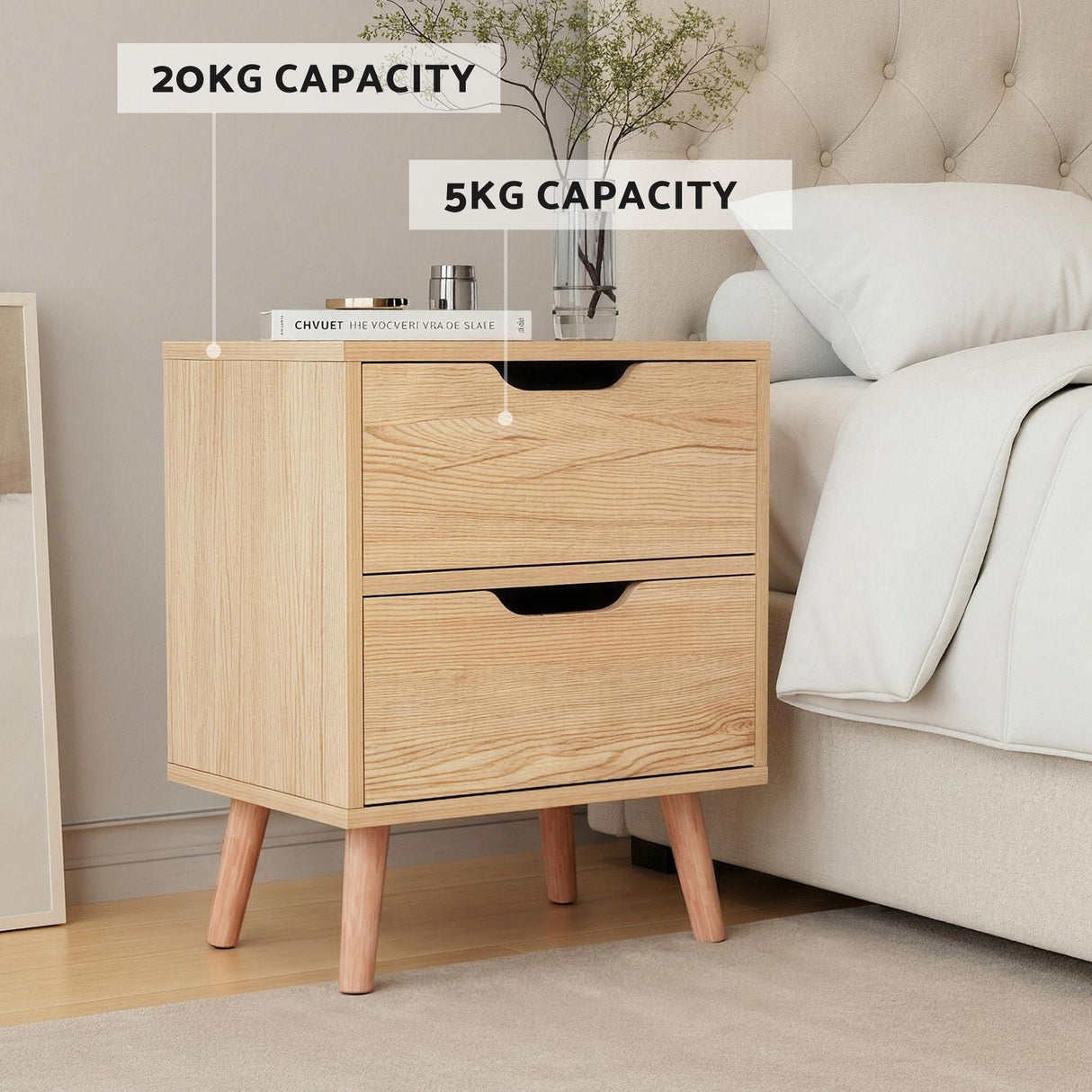 Certaldo Double Bed Frame with Bedside Table, Beige