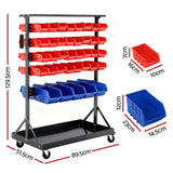 Ballater Mobile Parts Bin Rack, 74 Bin, Double Sided