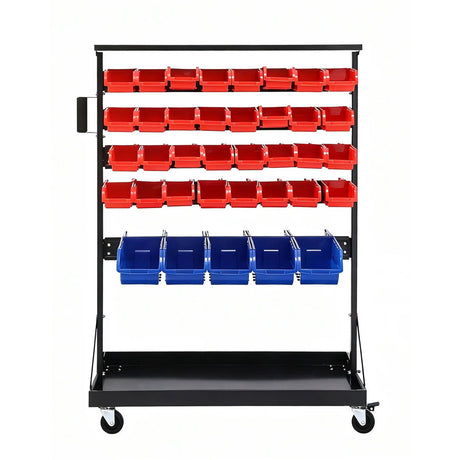 Ballater Mobile Parts Bin Rack, 74 Bin, Double Sided