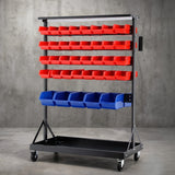 Ballater Mobile Parts Bin Rack, 74 Bin, Double Sided