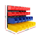 24 bin wall mounted storage rack with louvred steel panel
