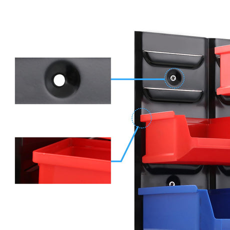 24 bin wall mounted storage rack with louvred steel panel
