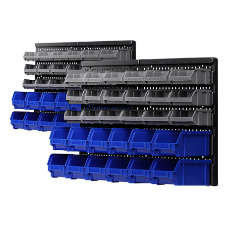 60 bin wall mounted storage rack with pegboards