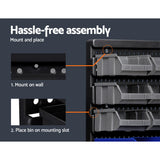 60 bin wall mounted storage rack with pegboards