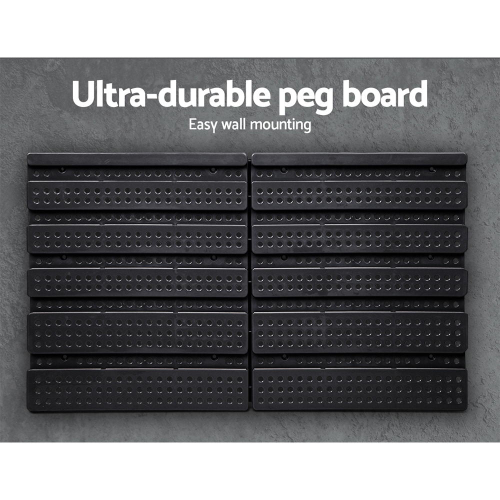 60 bin wall mounted storage rack with pegboards