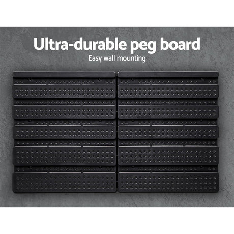 60 bin wall mounted storage rack with pegboards