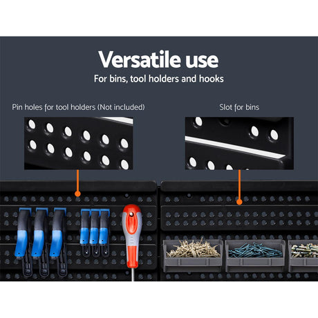 60 bin wall mounted storage rack with pegboards