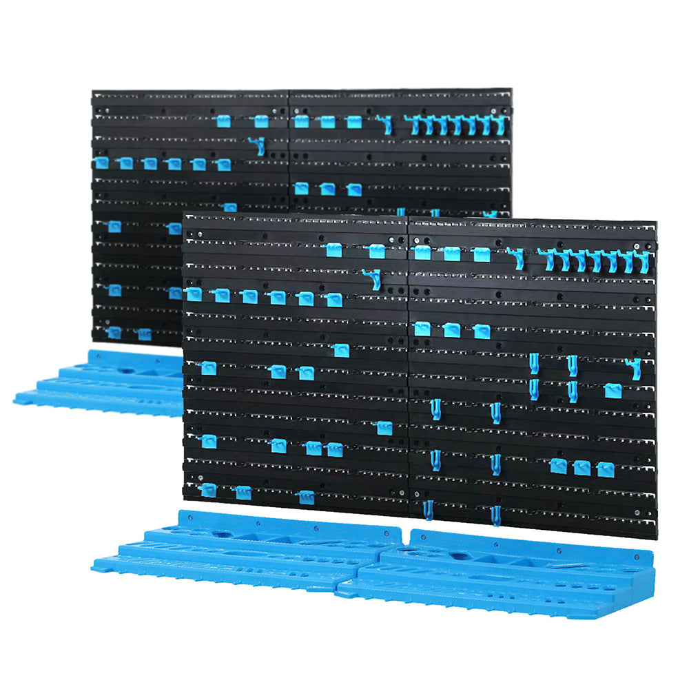 108 piece wall mounted tool storage rack blue and black