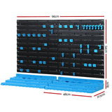 108 piece wall mounted tool storage rack blue and black