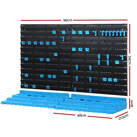 108 piece wall mounted tool storage rack blue and black