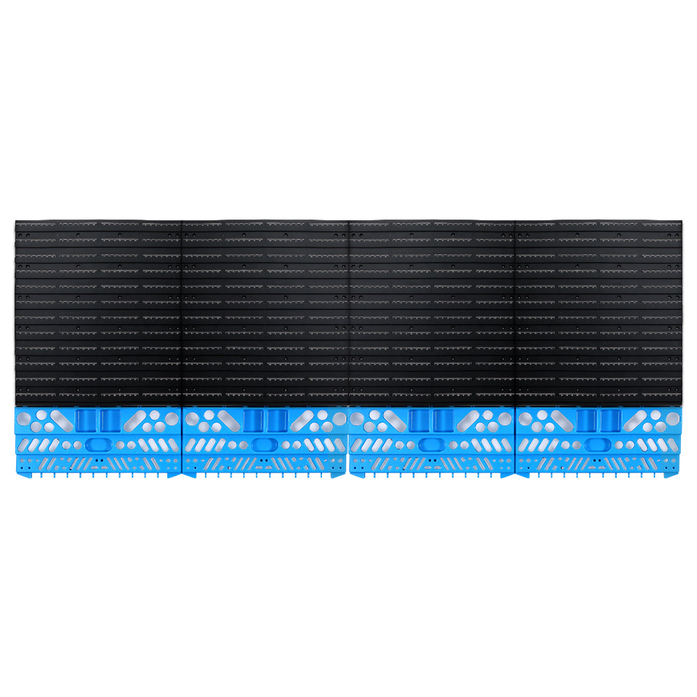 108 piece wall mounted tool storage rack blue and black
