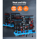 108 piece wall mounted tool storage rack blue and black