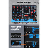 108 piece wall mounted tool storage rack blue and black