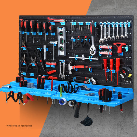 108 piece wall mounted tool storage rack blue and black