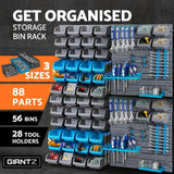 Dornie wall mounted 88 piece storage bin rack with peg boards and detachable bins view 3