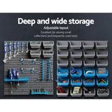 Dornie wall mounted 88 piece storage bin rack with peg boards and detachable bins view 5