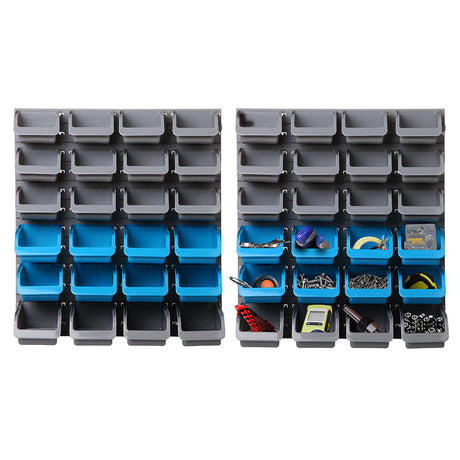 48 bin wall mounted storage rack with steel pegboards