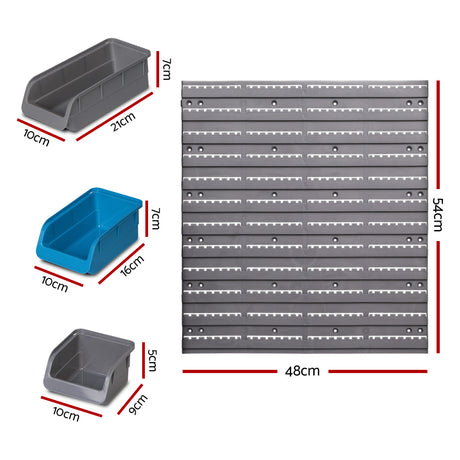 48 bin wall mounted storage rack with steel pegboards