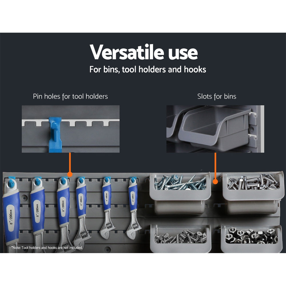 48 bin wall mounted storage rack with steel pegboards