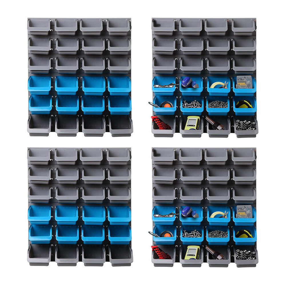 96 bin wall mounted storage rack with pegboard
