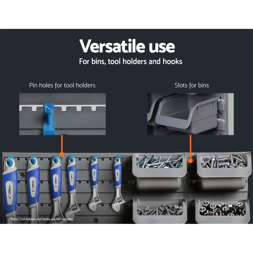 96 bin wall mounted storage rack with pegboard view 4