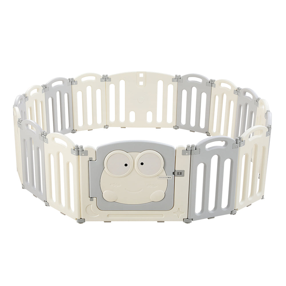 Baby Playpen with 16 Panels and Safety Gate, Grey and White - view 3
