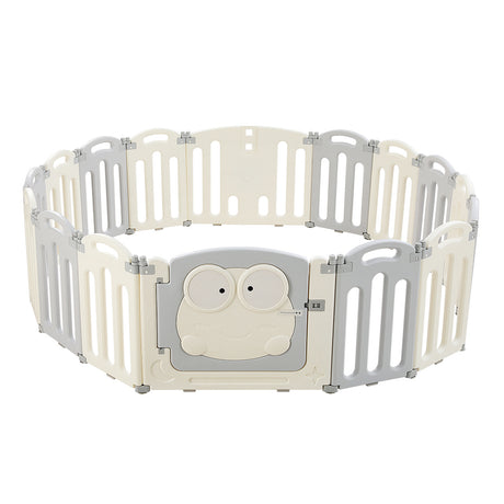 Baby Playpen with 16 Panels and Safety Gate, Grey and White - view 3