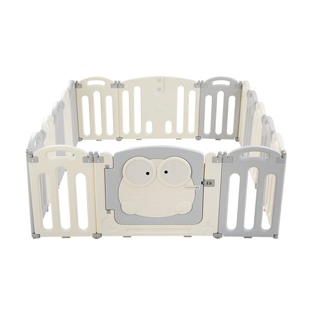 Baby Playpen with 16 Panels and Safety Gate, Grey and White - view 4