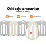 Baby Playpen with 16 Panels and Safety Gate, Grey and White - view 6