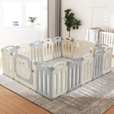 Baby Playpen with 16 Panels and Safety Gate, Grey and White - view 8