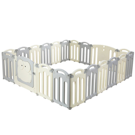 Baby Playpen with 20 Panels and Safety Gate, Grey and White - view 1