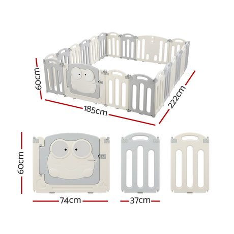 Baby Playpen with 20 Panels and Safety Gate, Grey and White - view 2