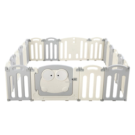 Baby Playpen with 20 Panels and Safety Gate, Grey and White - view 4