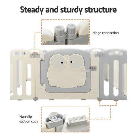 Baby Playpen with 20 Panels and Safety Gate, Grey and White - view 7