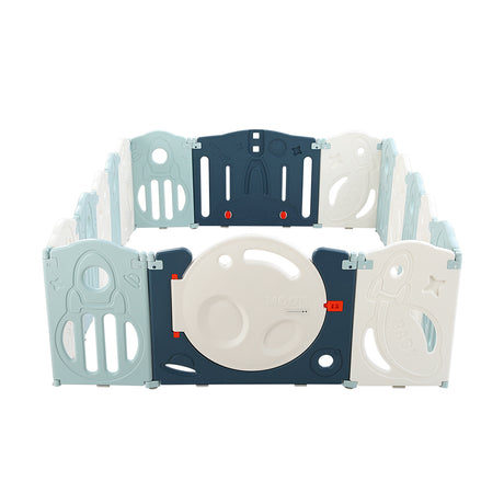 Baby Playpen with 16 Panels and Safety Gate, Blue and White - view 4