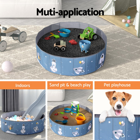 Blue ball pit folded flat into carry bag