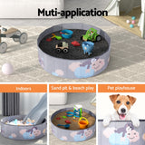 Grey ball pit folded flat into carry bag