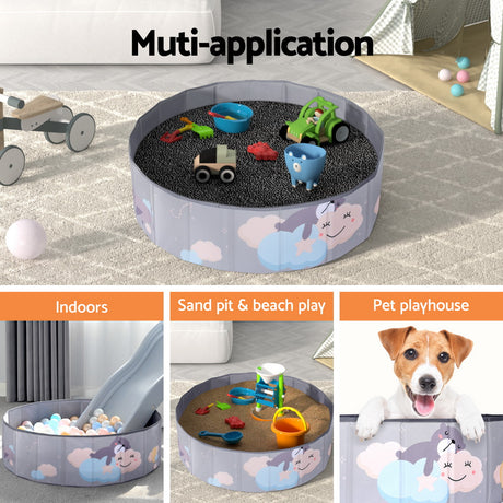 Grey ball pit folded flat into carry bag