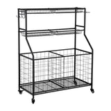 Sports equipment storage trolley with wheels, black