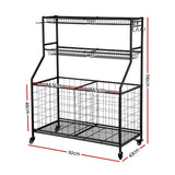 Sports equipment storage trolley with wheels, black