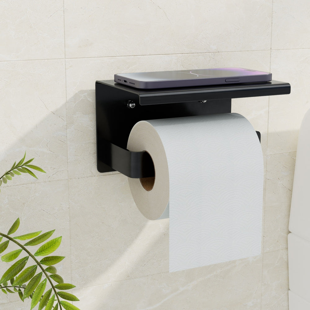 Front folding wing of the black stainless steel roll holder extended