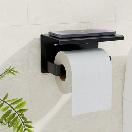 Front folding wing of the black stainless steel roll holder extended