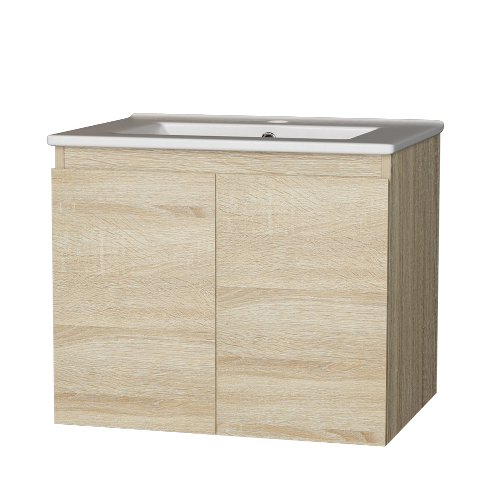 Bordertown 600mm Wall Hung Bathroom Vanity Unit with Basin, Oak