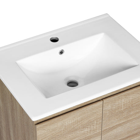 Bordertown 600mm Wall Hung Bathroom Vanity Unit with Basin, Oak