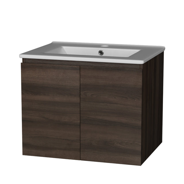 Bordertown 600mm Wall Hung Bathroom Vanity Unit with Basin, Walnut
