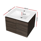 Bordertown 600mm Wall Hung Bathroom Vanity Unit with Basin, Walnut