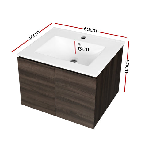 Bordertown 600mm Wall Hung Bathroom Vanity Unit with Basin, Walnut