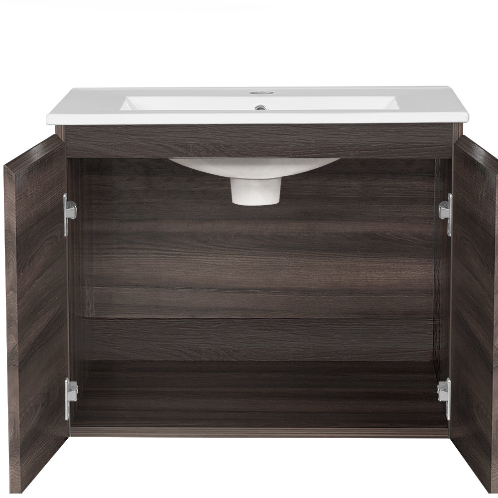 Bordertown 600mm Wall Hung Bathroom Vanity Unit with Basin, Walnut