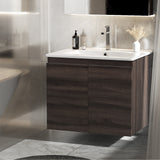 Bordertown 600mm Wall Hung Bathroom Vanity Unit with Basin, Walnut